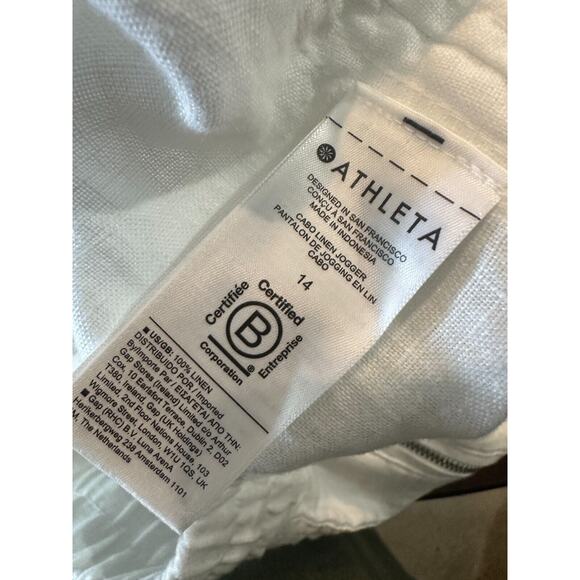 Athleta Cabo Linen Jogger Pants White Drawstring Zippered Pockets Womens Size 14 - Picture 6 of 10